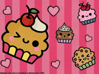 Cartoon cupcake muffin cherry pink - funny free wallpaper for desktop