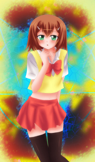 Anime girl yellow shirt red - anime art style free wallpaper for mobile