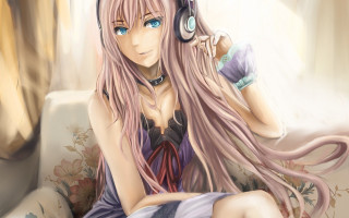 Woman pink hair headphones dress - long pink hair free wallpaper