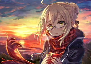 Girl glasses scarf red object - dusk free wallpaper for desktop