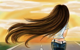 Woman walking road hair wind - cyril rolando free wallpaper