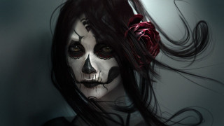 Woman makeup rose skull beauty - her hair free wallpaper for desktop