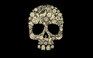 Skull flowers black background white 2 - dan hillier free wallpaper