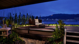 Patio chair table night water - kyoto studio free wallpaper