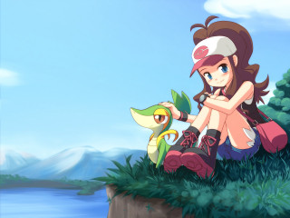 Cliff girl bird mountain outdoors - official art free wallpaper for desktop