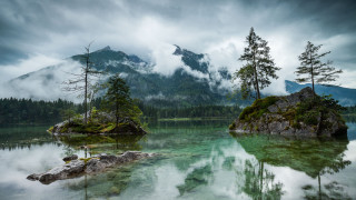 Lake mountains trees clouds rocks 2 - nature free wallpaper