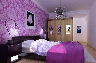 Purple bedroom white bed black 2 - a purple wall free wallpaper