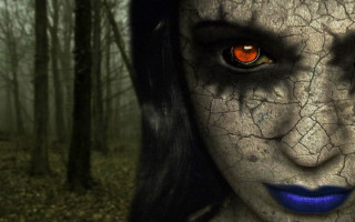 Creepy woman red eyes forest - a creepy look free wallpaper