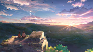 Couple cliff cloudy sunset bird - atey ghailan free wallpaper for desktop