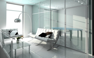 White couch livingroom glasswall table - a living room next free wallpaper