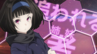 Girl black coat scarf purple - hexagonal shape free wallpaper for desktop