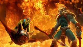 Fighting over fireball with swords - splash art free wallpaper for desktop