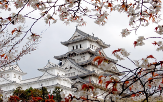 Tall white building tower trees 3 - japan eishōsai chōki free wallpaper