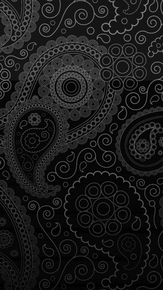 Black white paisley pattern swirls - black background free wallpaper for mobile
