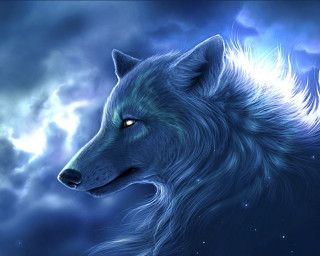 Wolf glowing eyes moon clouds - a wolf free wallpaper for desktop