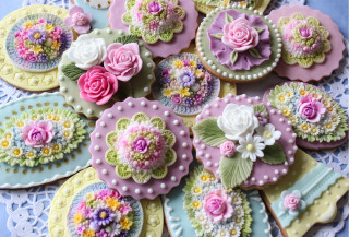 Decorated cookies flower cookies lace - pastel free wallpaper