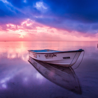 Boat beach sunset pink blue - free sunset wallpaper for tablet