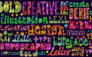 Colorful typogramic typeface dark background - surreal design free wallpaper for desktop