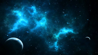 Space blue green stars planets - a space scene free wallpaper for desktop