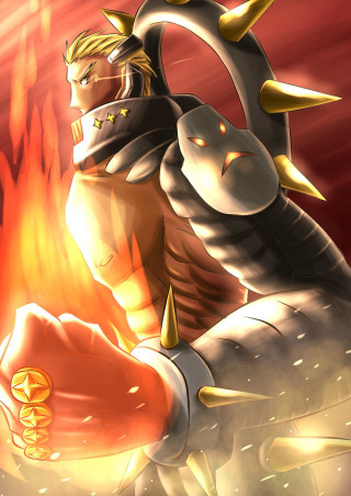 Cartoon character holding fire sword - his arm free wallpaper for mobile