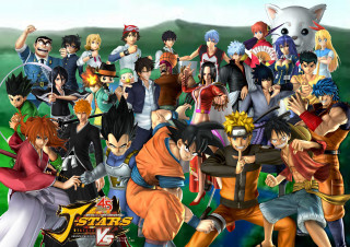 Anime characters group photo mountain - a picture together in front free wallpaper