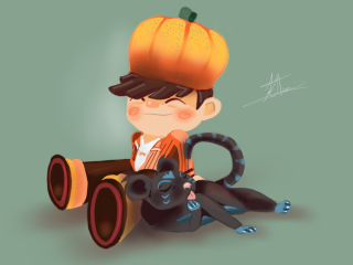 Boy cat pumpkin head cat - art station free wallpaper