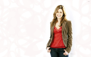 Woman red top jacket smiling - abstract art free wallpaper