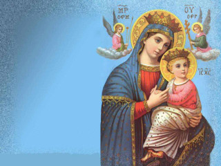 Virgin child angels blue background - a child free wallpaper