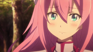 Pink hair green eyes forest - tree and grass free wallpaper