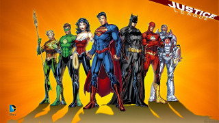 Justice league characters orange background - comic book free wallpaper