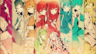 Anime characters group colorful background 11 - a manga drawing free wallpaper for desktop