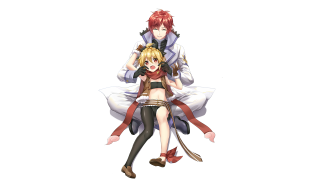 Anime couple sitting white background - their neck free wallpaper for desktop