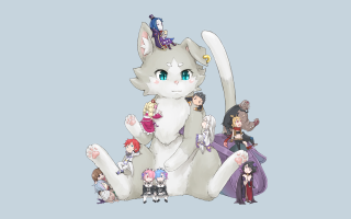 Cartoon cat people gathering fun - many person free wallpaper