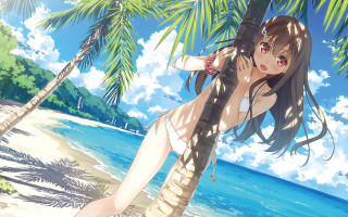 Woman bikini palm tree beach 6 - official art free wallpaper for desktop