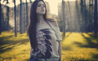 Woman forest hair wind serious - the side with free wallpaper