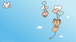 Cartoon monkey flying balloons hearts - balloon free wallpaper for desktop