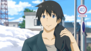 Snowy street sign man portrait - kyoto animation free wallpaper