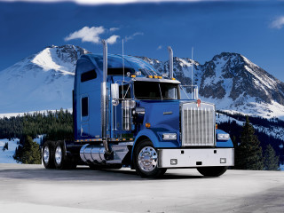 Blue truck mountain scene detailed 2 - the ground and trees free wallpaper for desktop