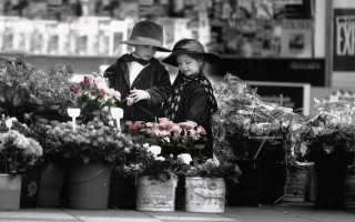 Man girl flower stand buckets - a little girl free wallpaper for desktop
