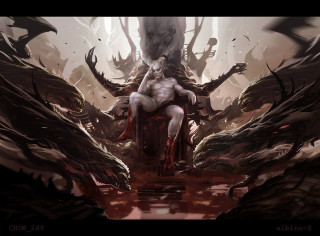 Man sitting chair demonic creatures - demonic creature free wallpaper