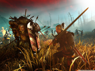 Group people field swords armor - a cloudy day free wallpaper