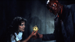 Woman holding dice creepy man - a bloody face free wallpaper