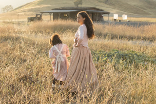 Woman child walking field grass 2 - american impressionism free wallpaper