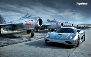Silver sports car fighter jet - a runway free wallpaper