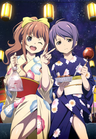 Anime girls kimonos lollipops pointing - their finger free wallpaper