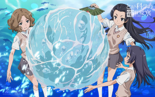 Three girls holding giant blue - their hand and a man free wallpaper