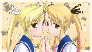 Blonde ponytail anime girls cats - two anime girl free wallpaper