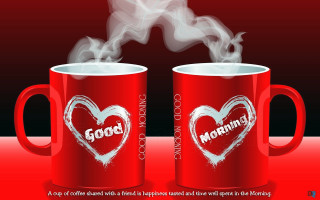 Red coffee mugs heart good - good morning free wallpaper