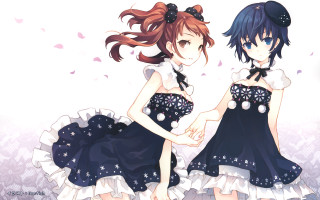 Anime girls dresses bows ponytails - bow free wallpaper