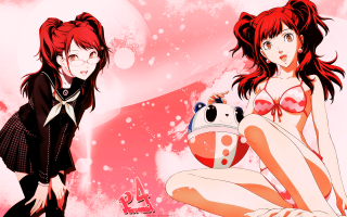 Anime girls red hair black - a panda bear free wallpaper